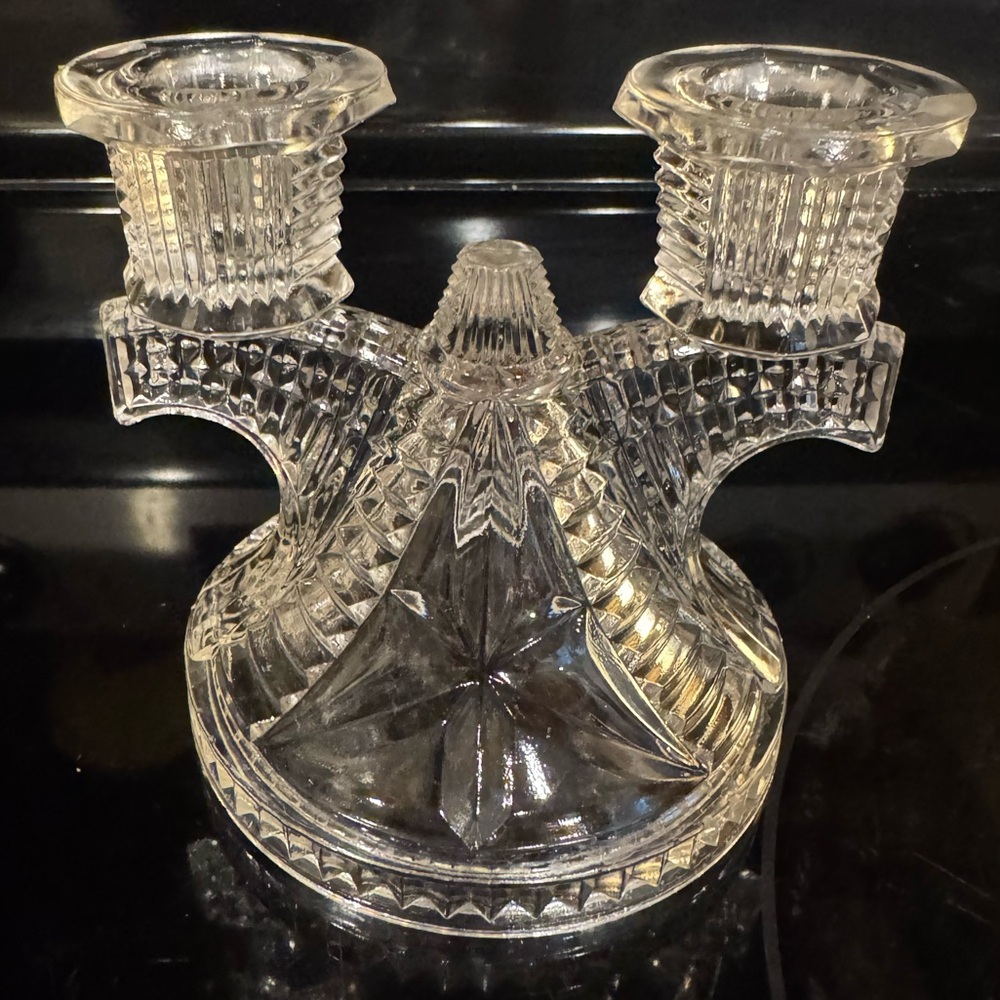 Vintage Federal Glass Wigwam Double Candlestick Holder